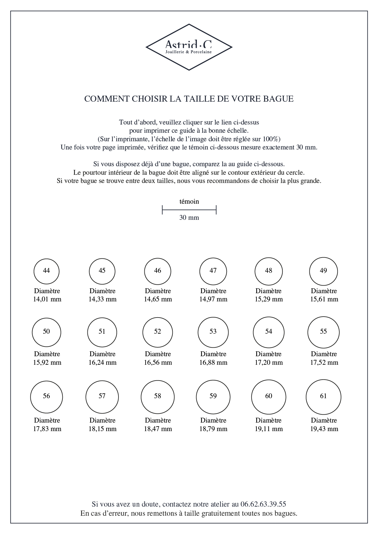 Vérifier sa taille de bague Astrid.C Joaillerie & Porcelaine