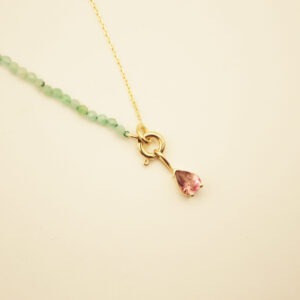 pendentif tourmaline émeraude pendentif rose vert collier mi-chaine mi-perle pendentif tourmaline rose pendentif tourmaline poire