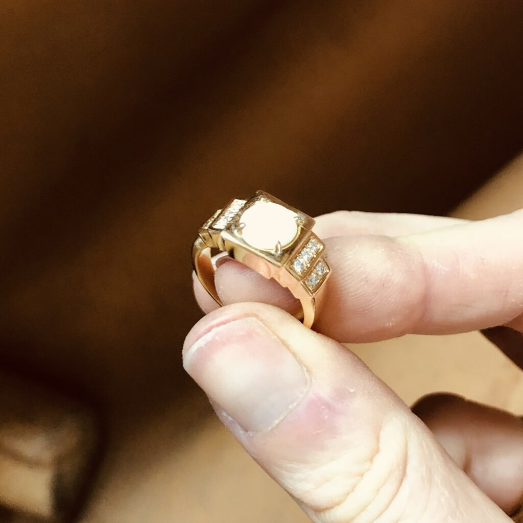 bague art déco bague céramique or bague porcelaine diamant bague sur-mesure bague or jaune bague de fiançailles