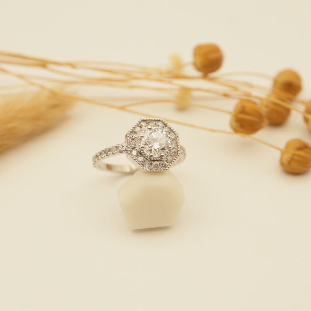bague de fiançailles bague diamant octogonale bague or blanc bague de mariage bague sur-mesure