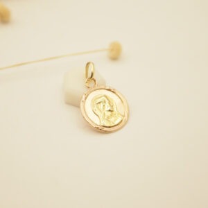 médaille ronde vintage en or rose et jaune de la vierge marie